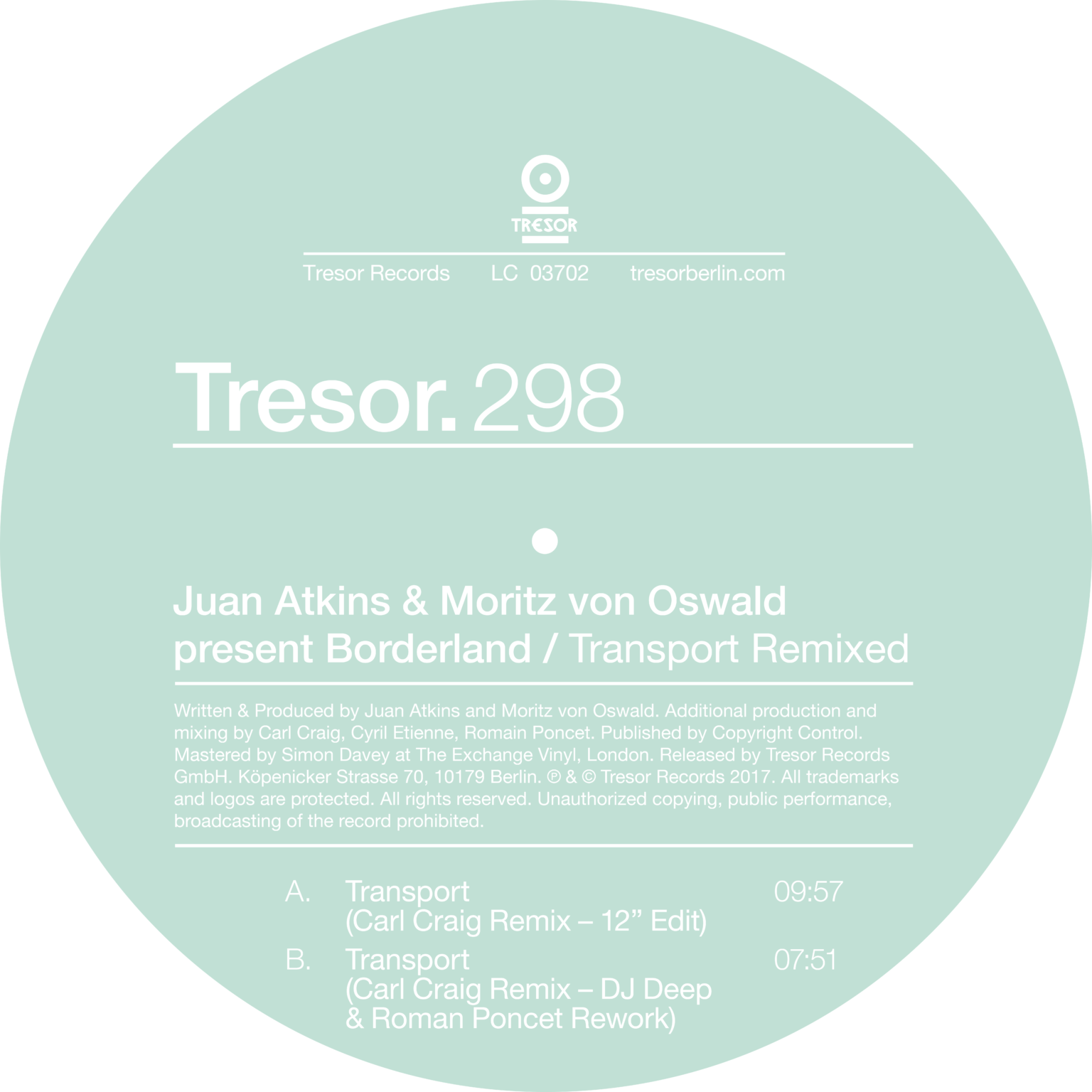 Juan Atkins & Moritz von Oswald present Borderland / Transport Remixed (2024 Repress) Juan Atkins & Moritz von Oswald present Borderland / Transport Remixed (2024 Repress)